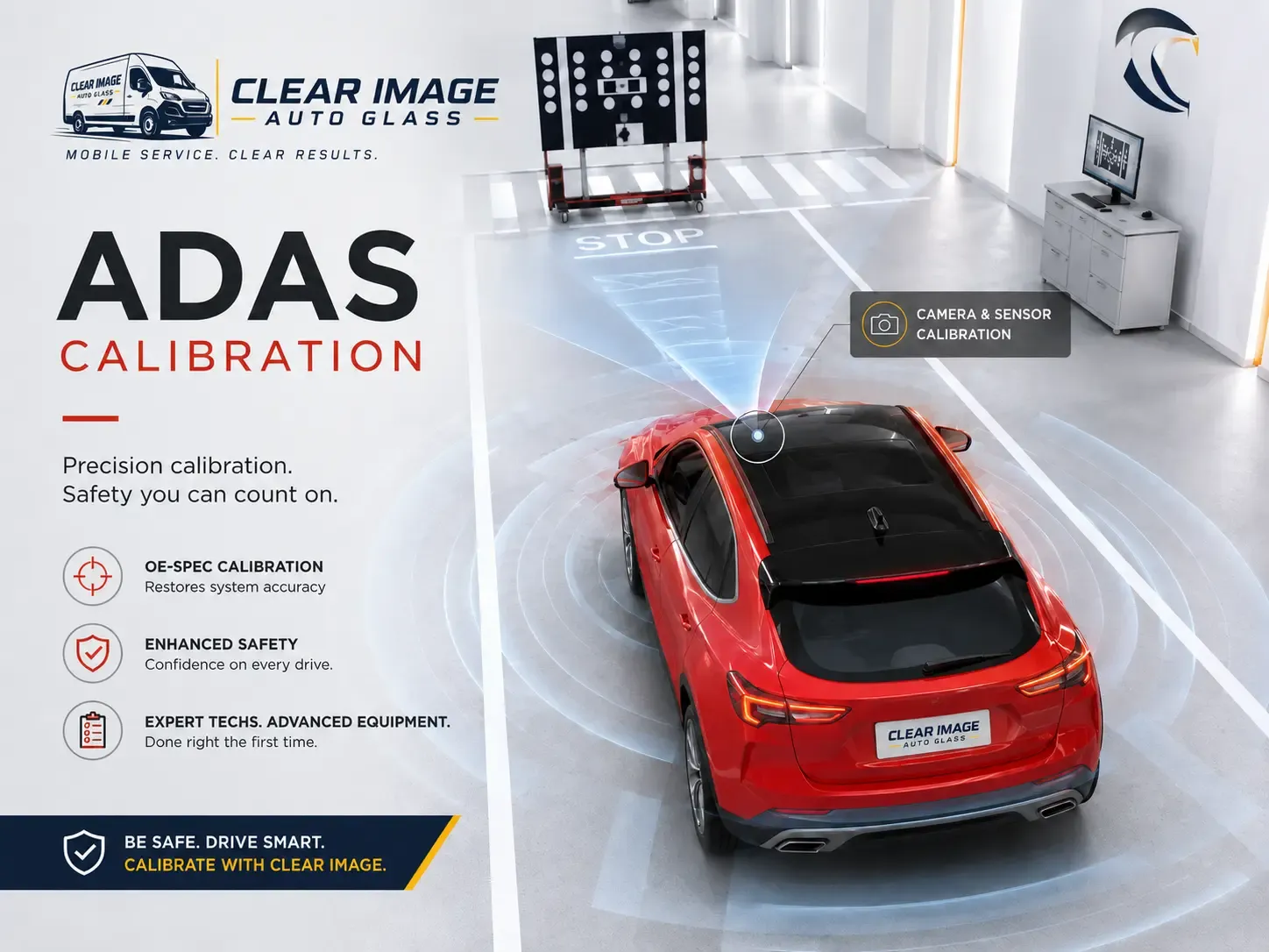 ADAS calibration on a vehicle windshield